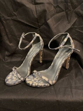 Stuart Weitzman Blue Patterned Ankle-Strap Heels